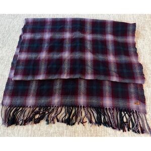 Eddie Bauer Extra Wide large plaid Shawl Scarf 26” x 80” fringe Purple Oversized